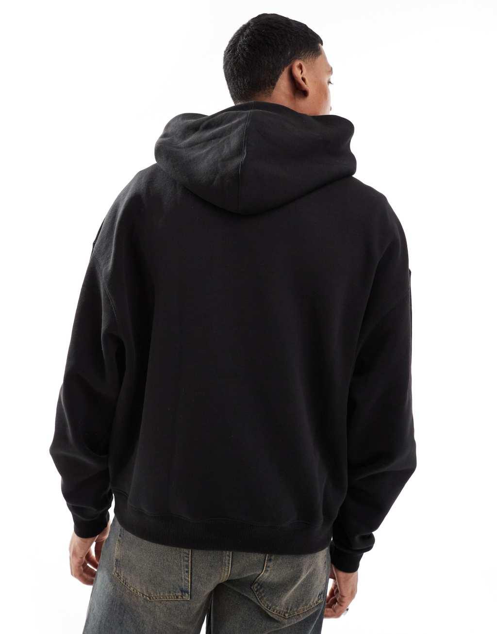 Pull&Bear boxy fit hoodie in black Product Image