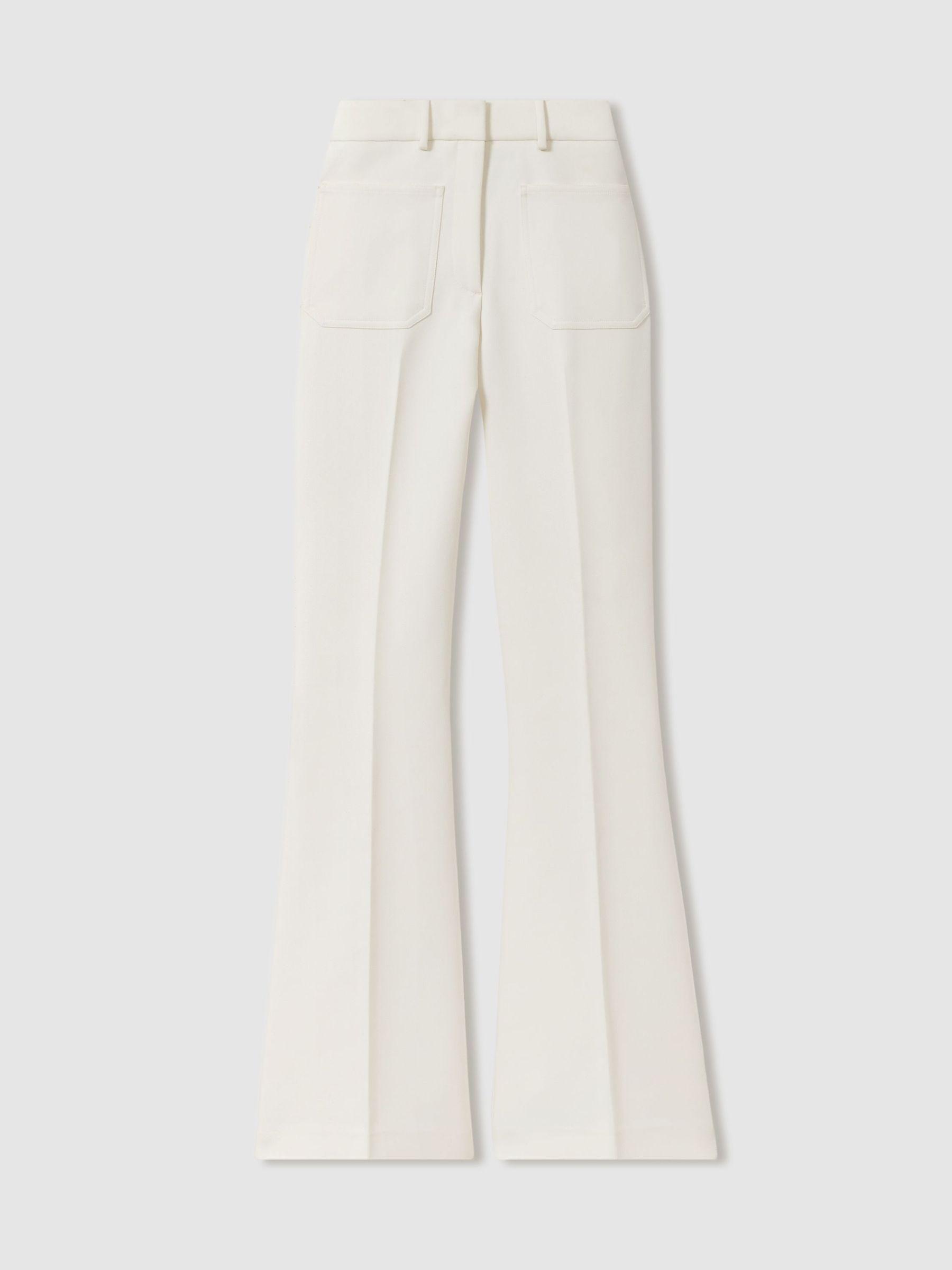 Petite Twill Patch-Pocket Flared Trousers in Cream Product Image