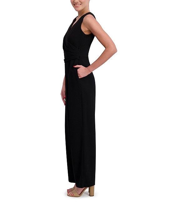 Anne Klein V-Neck Sleeveless Side Ruched Straight Leg Crepe Jumpsuit Product Image