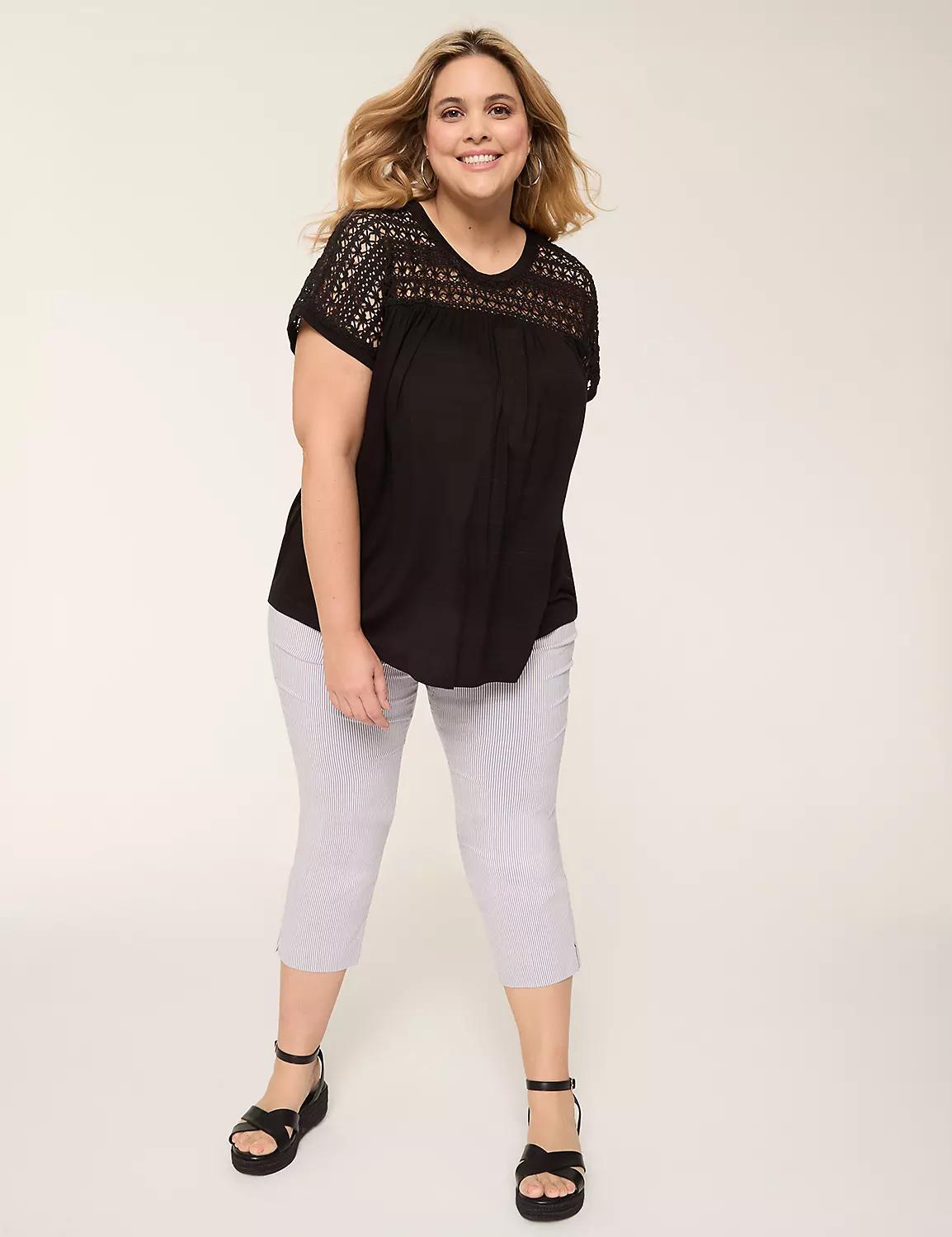 Crochet-Yoke Dolman-Sleeve Top Product Image