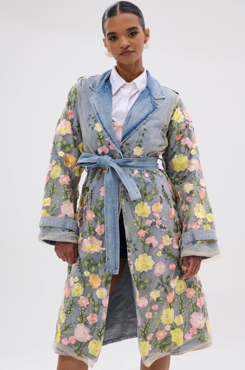 LIFE IN COLOR FLORAL DENIM TRENCH Product Image