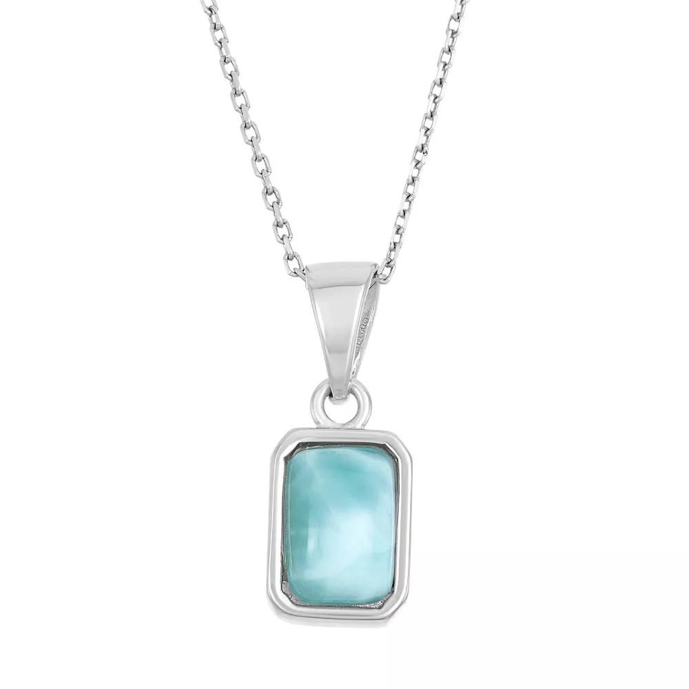 Larimar Sterling Silver Rectangle Halo Pendant Necklace, Women's, Size: 18", Blue Product Image