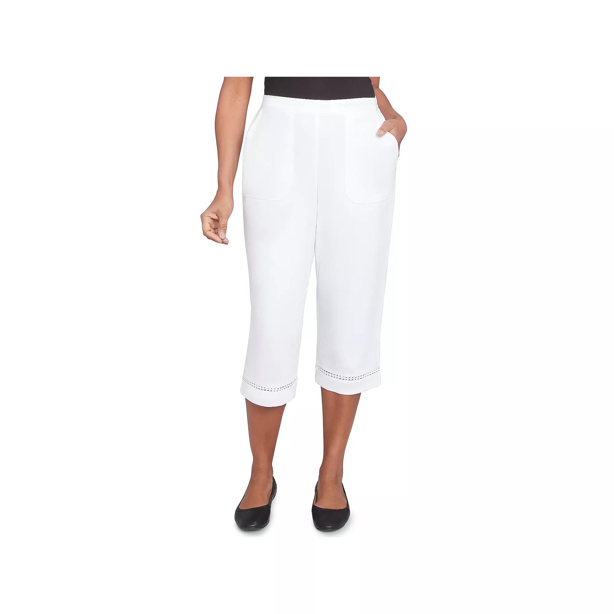 Petite Alfred Dunner Lace Dotted Trim Capris, Women's, Size: 12 Petite, White Product Image