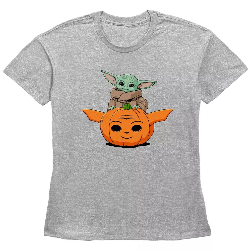 Women's Star Wars The Mandalorian Grogu Carved Pumpkin Graphic Tee, Size: XXL, Grey Gray Product Image