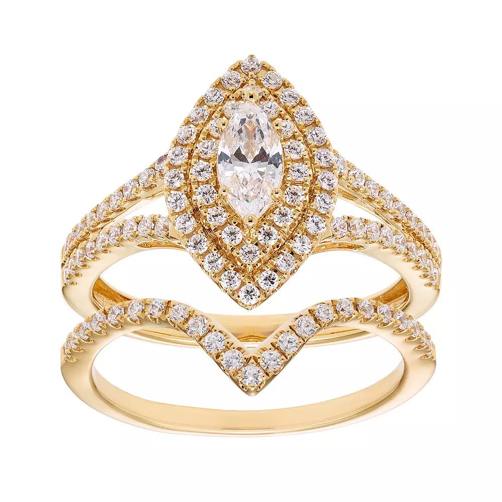 The Regal Collection 14k Gold 1 Carat T.W. IGL Certified Diamond Marquise Halo Engagement Ring Set, Women's,  Product Image