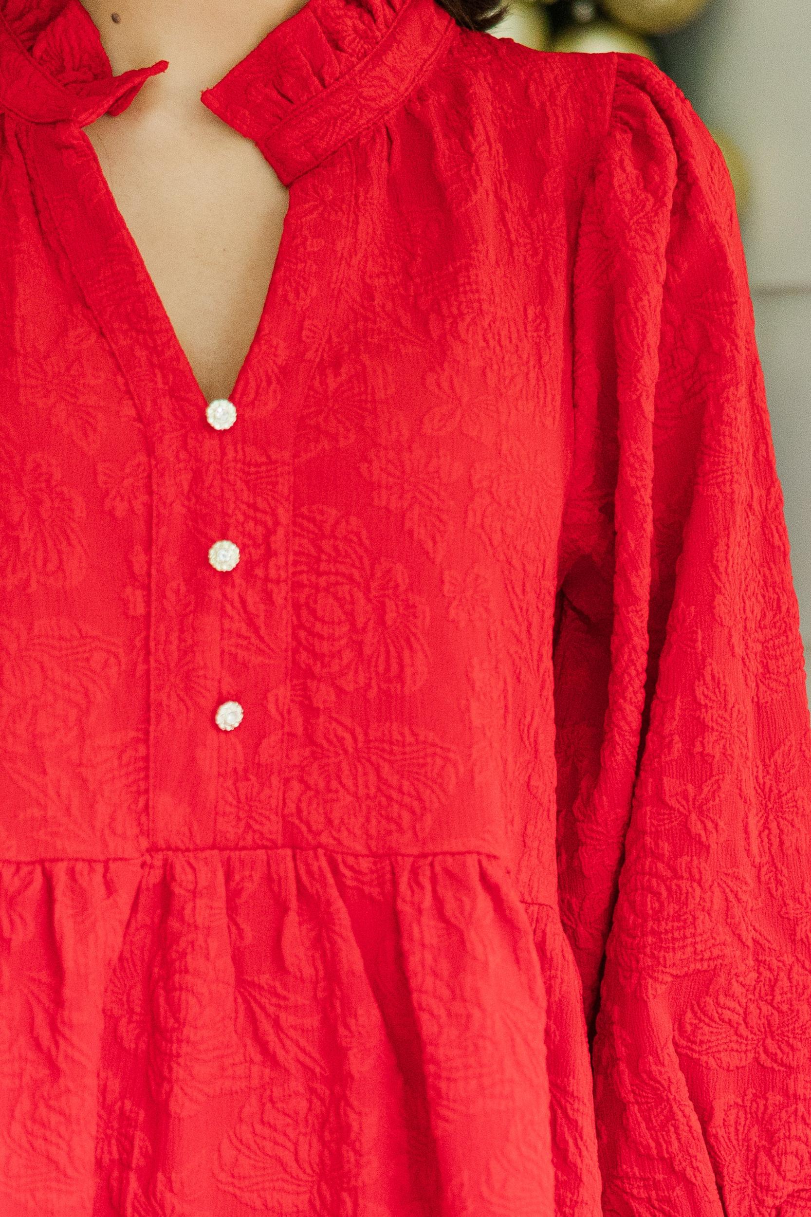 All Up To You Red Floral Textured Dress Female Product Image