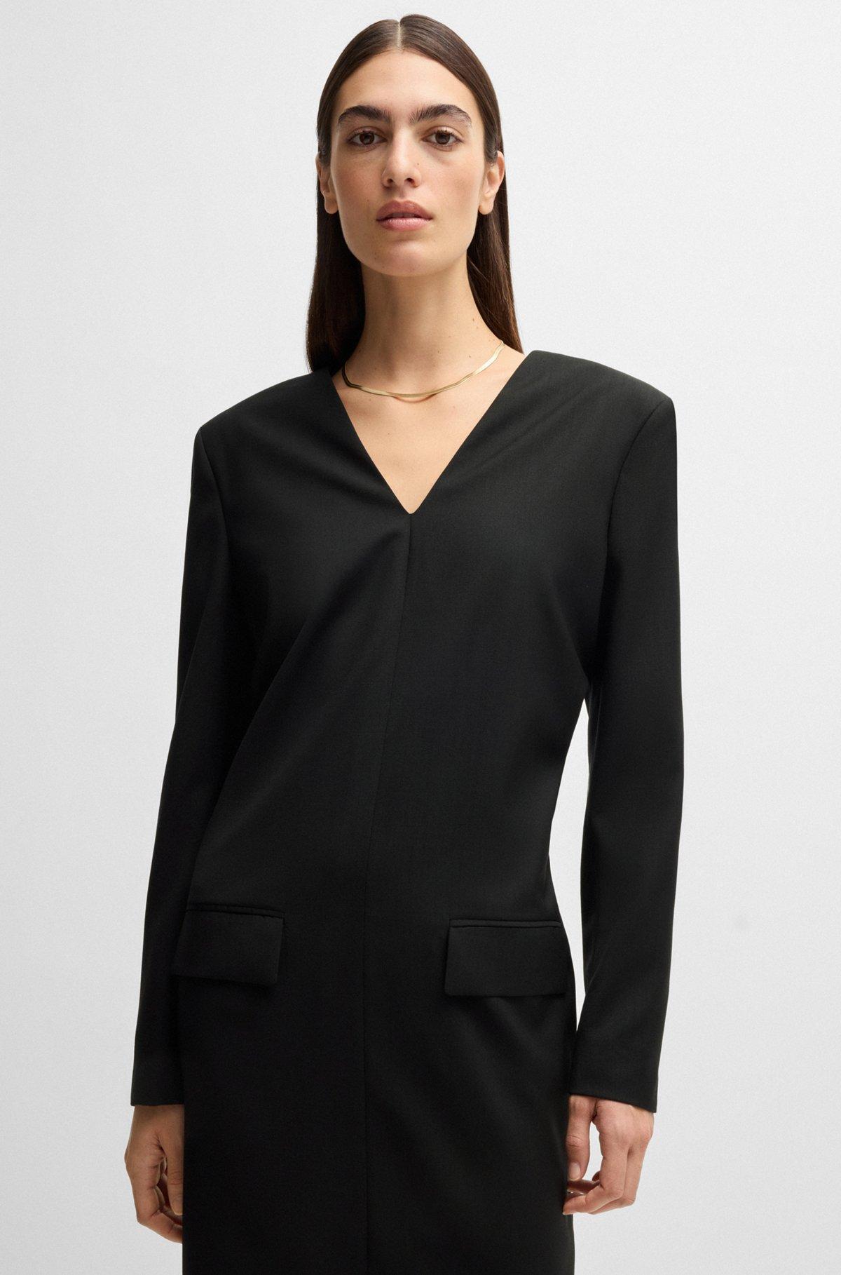 Tailored V-neck dress with flap pockets in relaxed fit Product Image