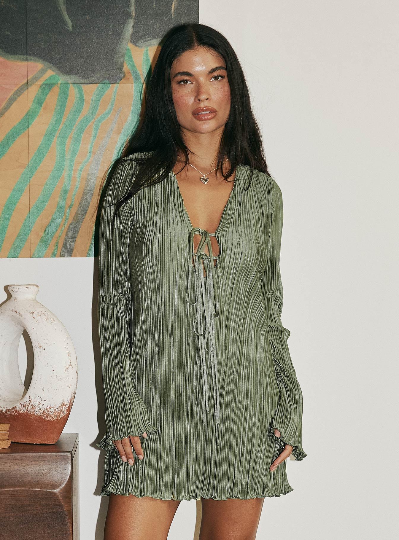 Malop Long Sleeve Mini Dress Sage Product Image