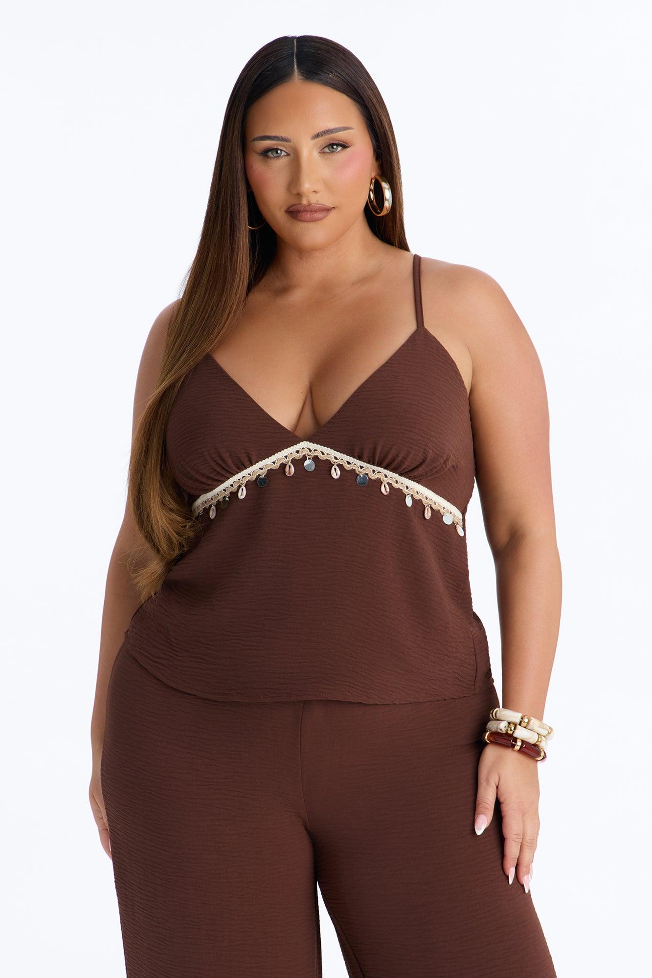 Sasha Embellished Wide Leg Pant Set - Chocolate Female Product Image