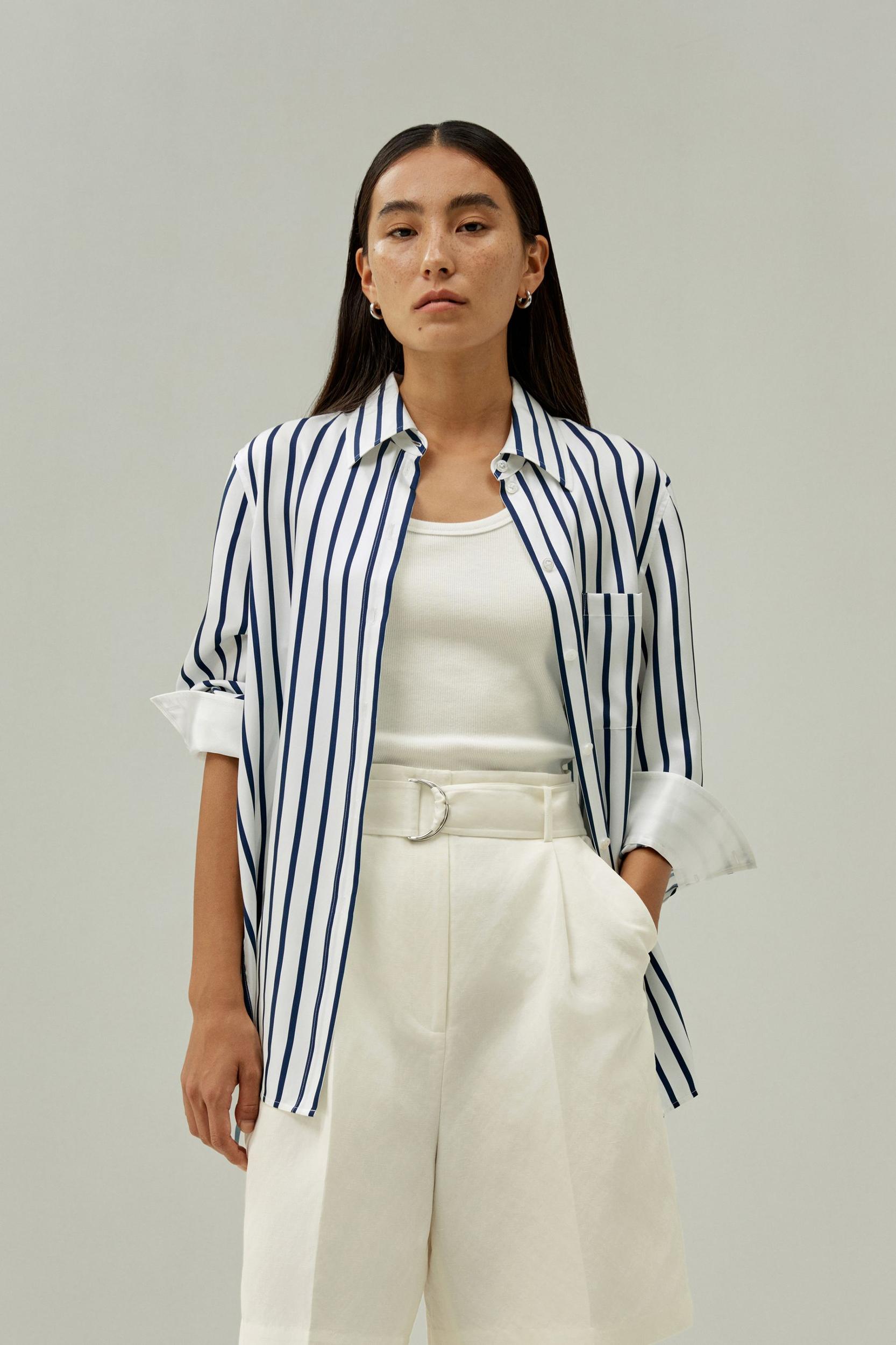 Oversized Palma Stripe Silk Shirt Product Image