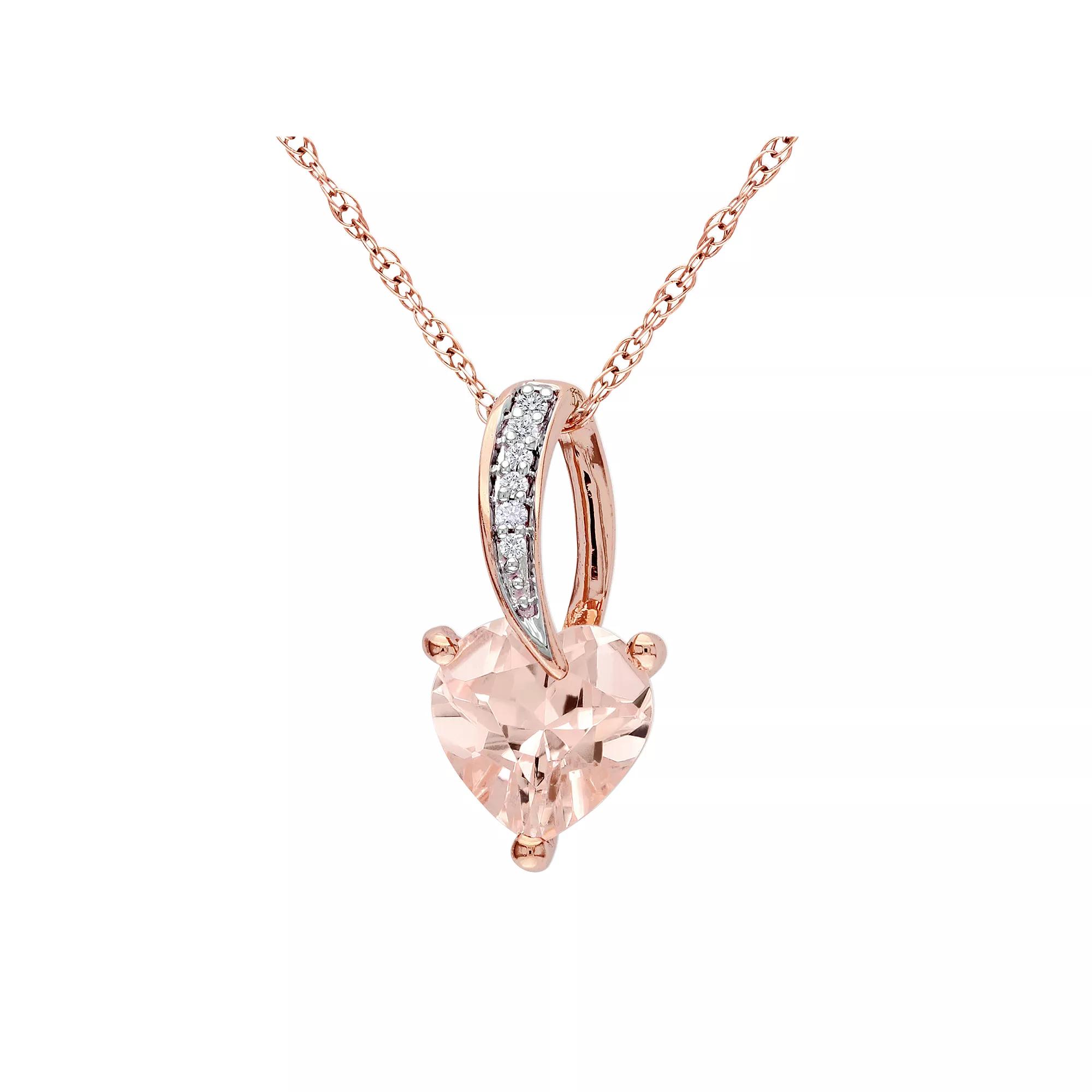 Stella Grace 10k Rose Gold Morganite and Diamond Accent Heart Pendant, Women's,  Product Image