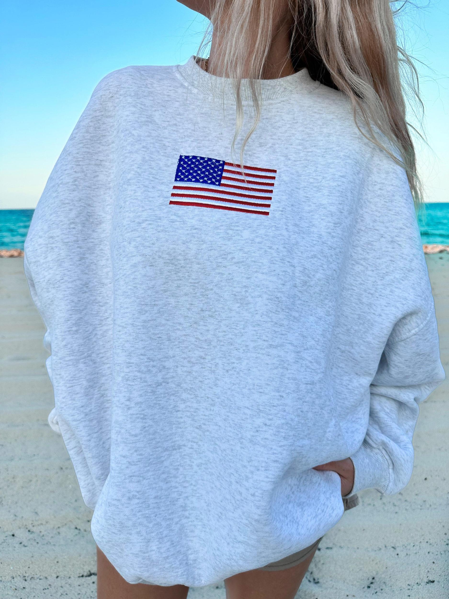 Pearl Grey Vintage American Flag Sweatshirt Product Image