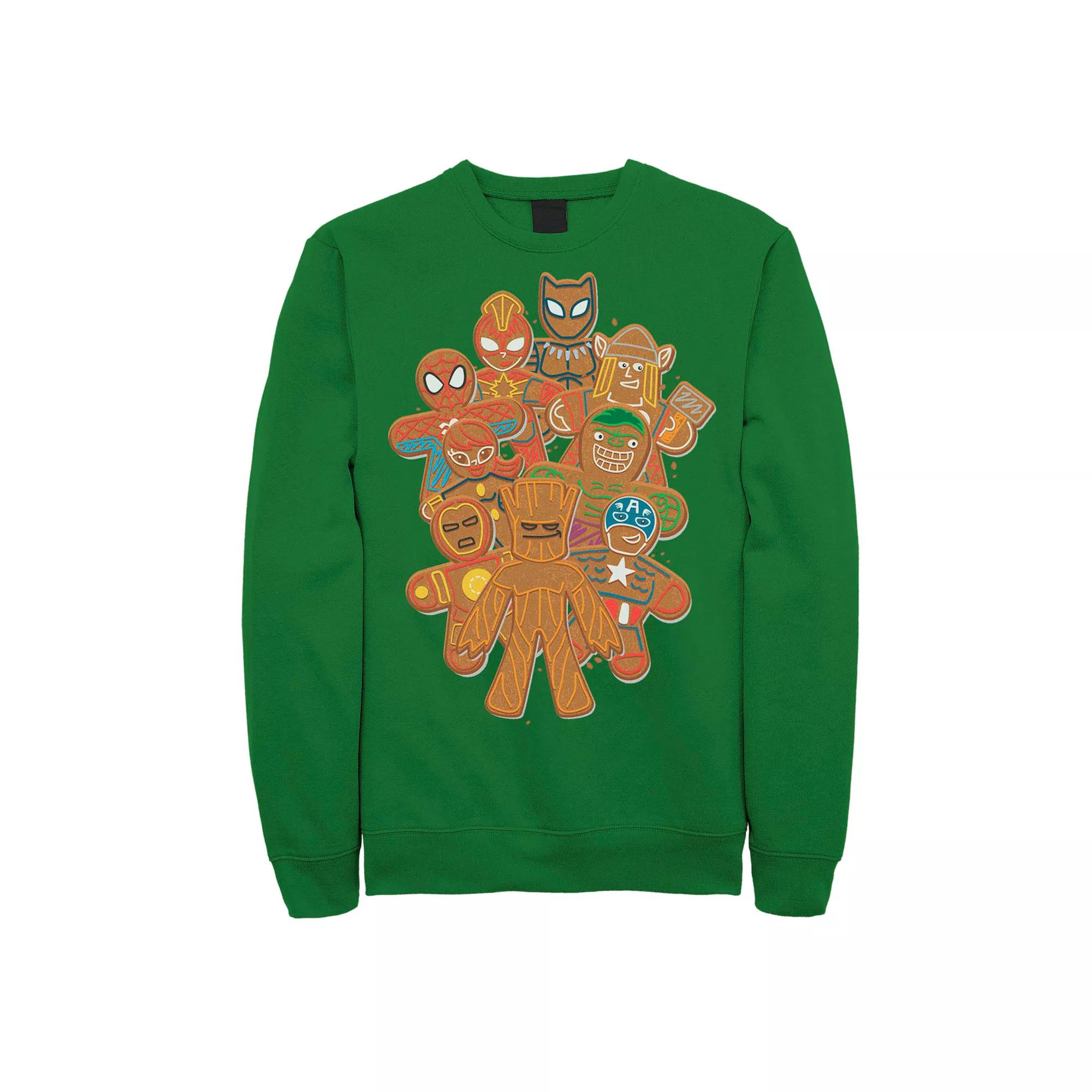 Men's Marvel Avengers Gingerbread Cookie Cluster Graphic Fleece Pullover, Size: XL, Kelly Product Image