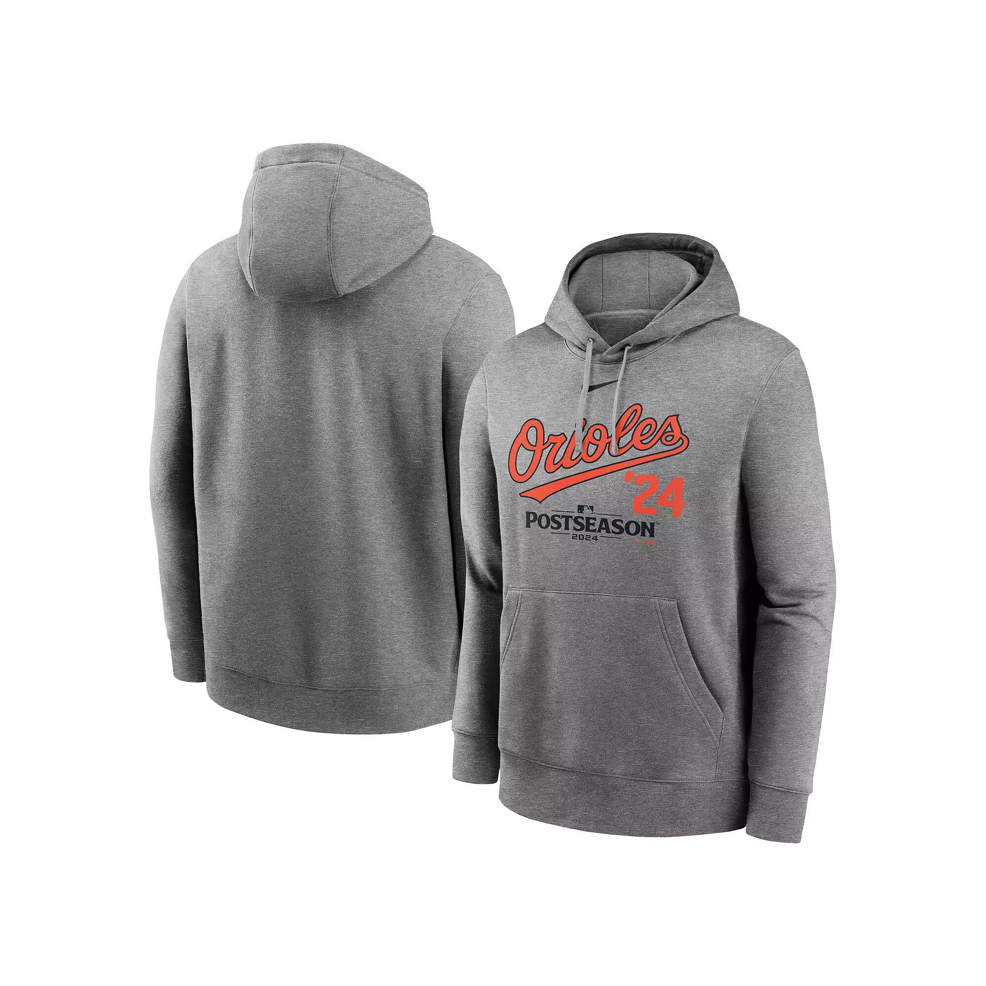 Men's Nike Heather Charcoal Baltimore Orioles 2024 MLB Postseason Lockup Club Fleece Pullover Hoodie, Size: Large, Grey Product Image