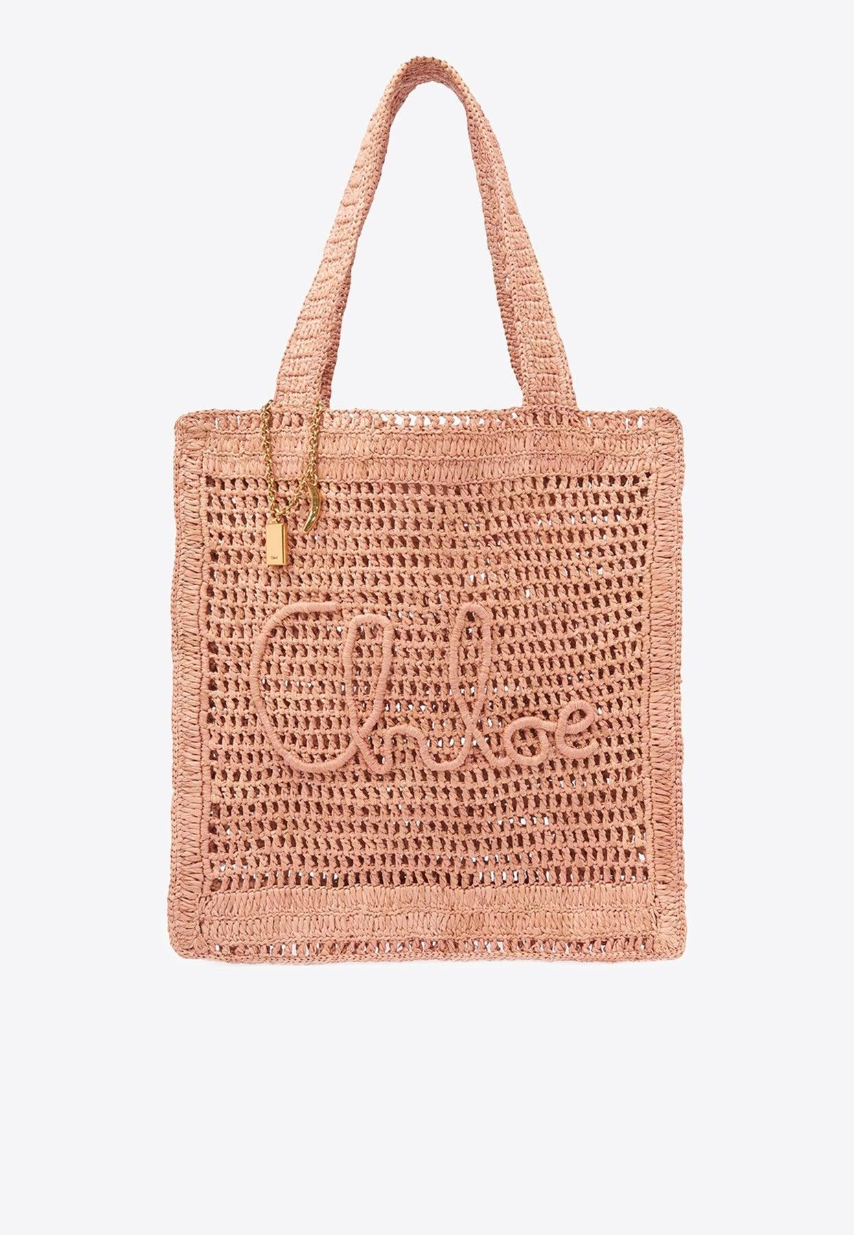 CHLOÉ Summer Banana Embellished Crocheted Embroidered Faux Raffia Tote In Beige Product Image