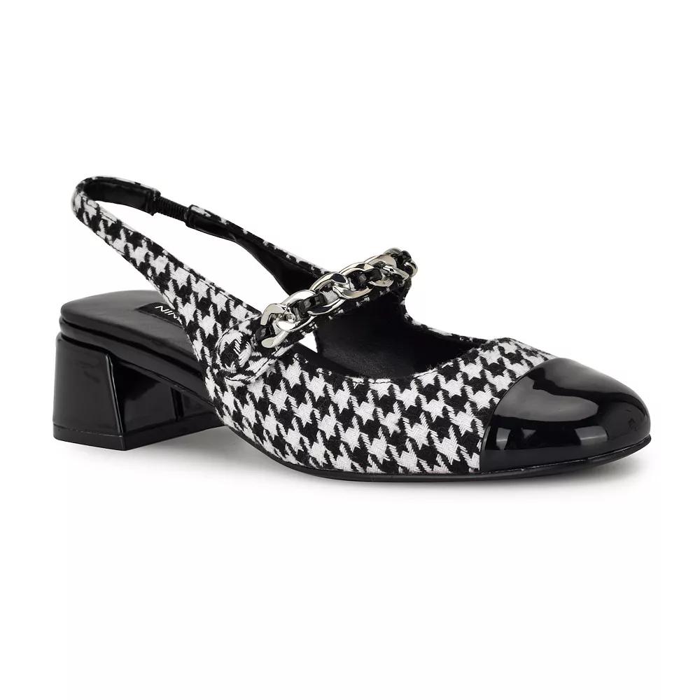 Nine West Geko Block Heel Women's Dress Slingback Pumps, Size: 6, Blackwhite Houndsto Product Image