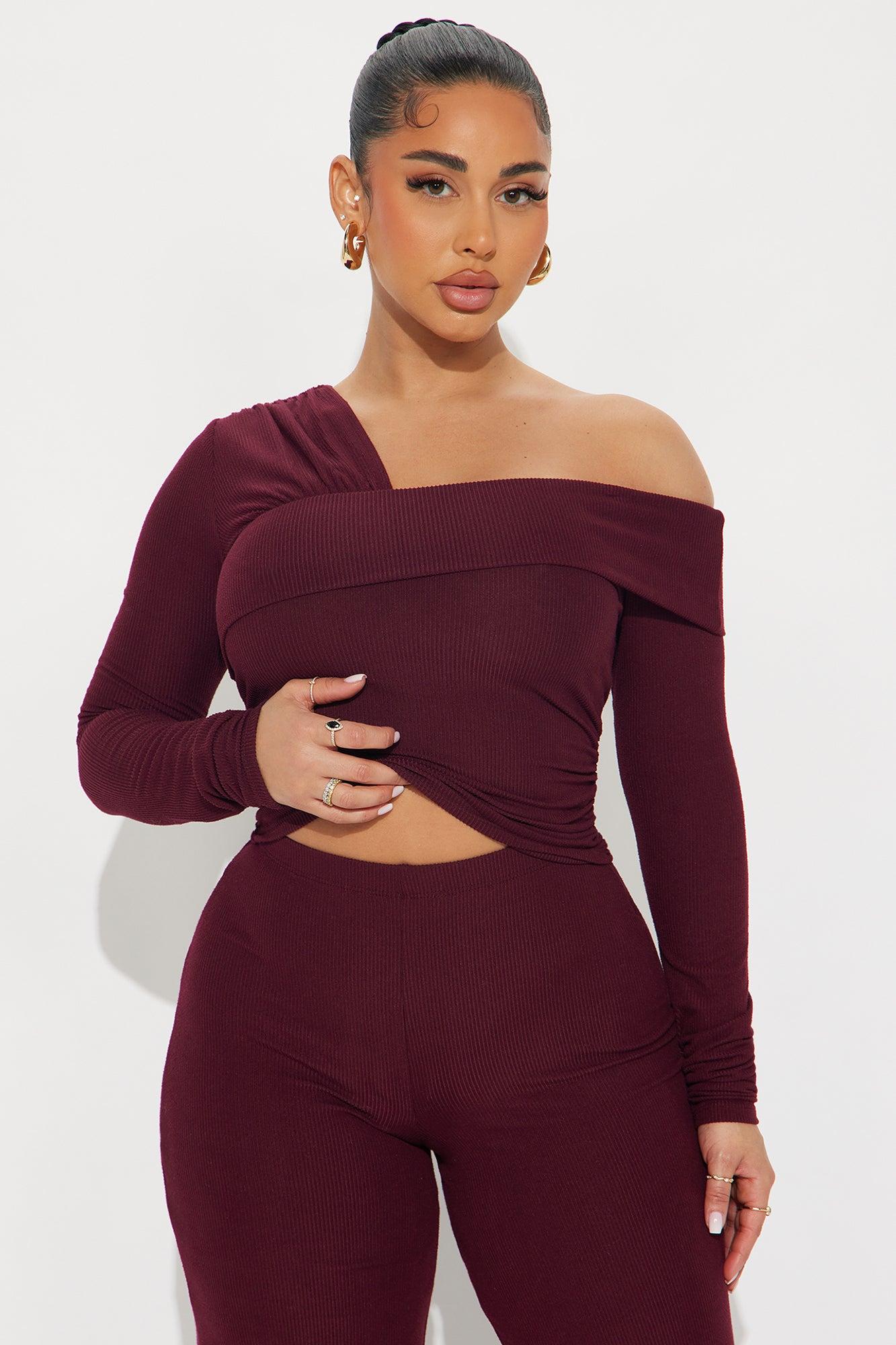 Isla Off Shoulder Pant Set - Burgundy Product Image
