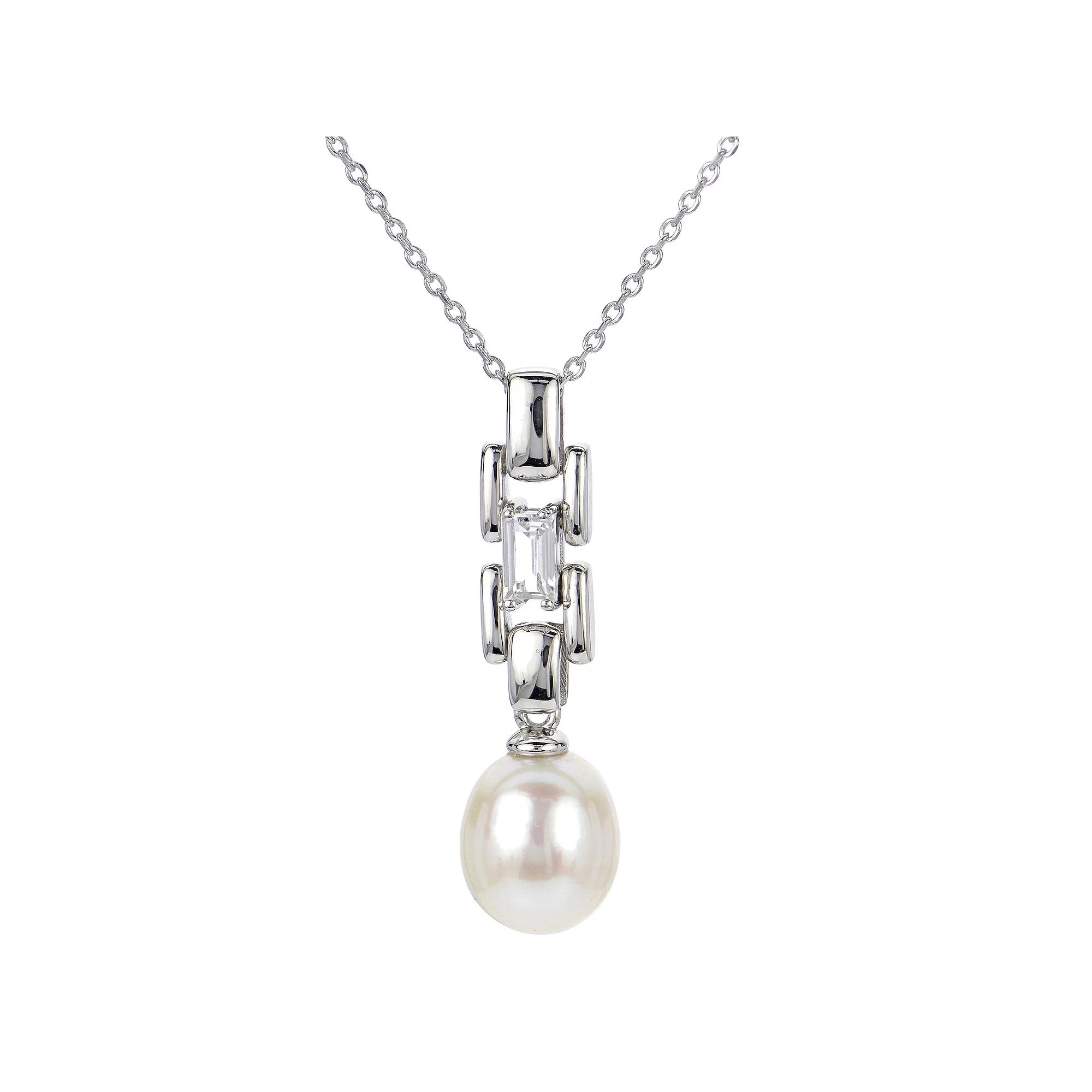 PearLustre by Imperial Sterling Silver Freshwater Cultured Pearl & White Topaz Pendant Necklace, Womens Product Image