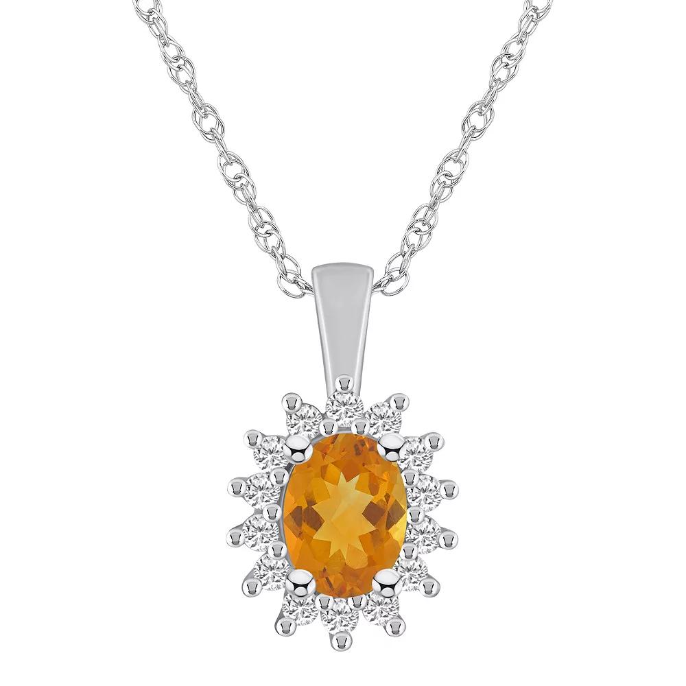 Alyson Layne 14k White Gold Oval Citrine & 1/3 Carat T.W. Diamond Halo Pendant Necklace, Women's, Size: 18" Product Image