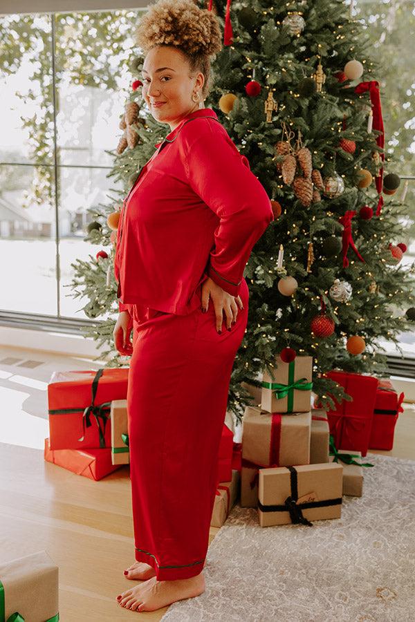 Feeling Luxurious Satin Pajama Pants in Red Curves Product Image