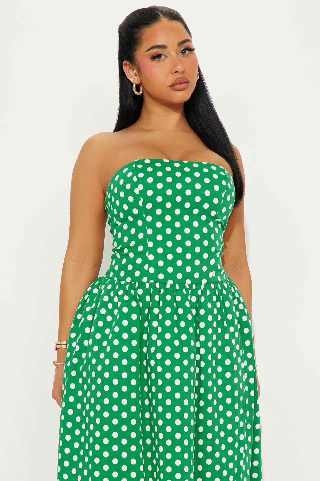 Ella Polka Dot Midi Dress - Green/combo Product Image