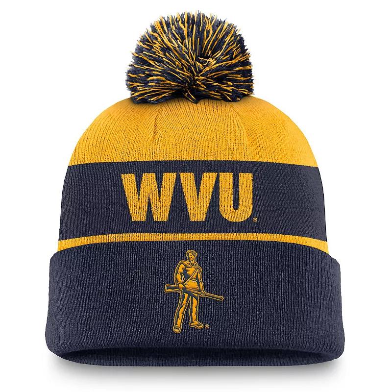 Men's Nike Gold/Navy West Virginia Mountaineers Primetime Peak Cuffed Knit Hat with Pom Product Image