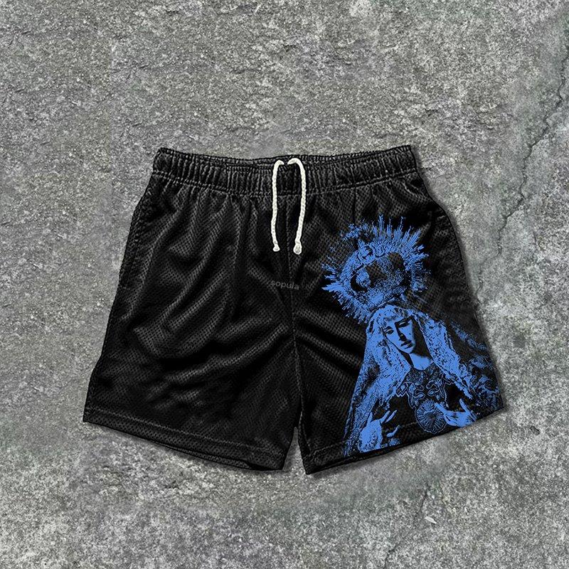 Vintage The Scriptures Of The Blessed Virgin Mary Graphics Mesh Drawstring Shorts Product Image