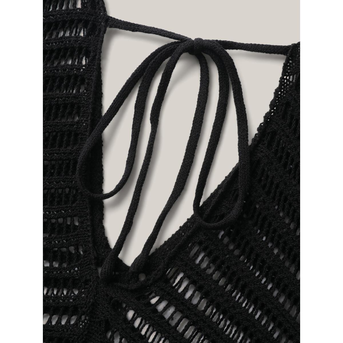 Plus Size Colorful Stripes Cut-Out Tassel Swim Cover-Up Women's Swimwear Black Resort Loose Texture Curve Swim Cover Ups BloomChic 12/L Product Image