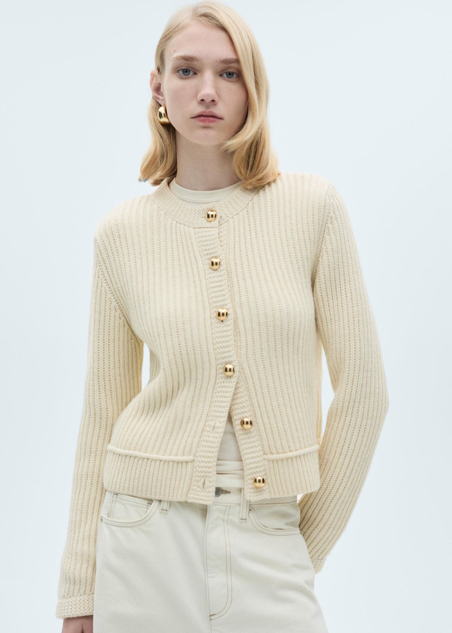 Knitted cardigan with jewel button - Women | MANGO USA Product Image