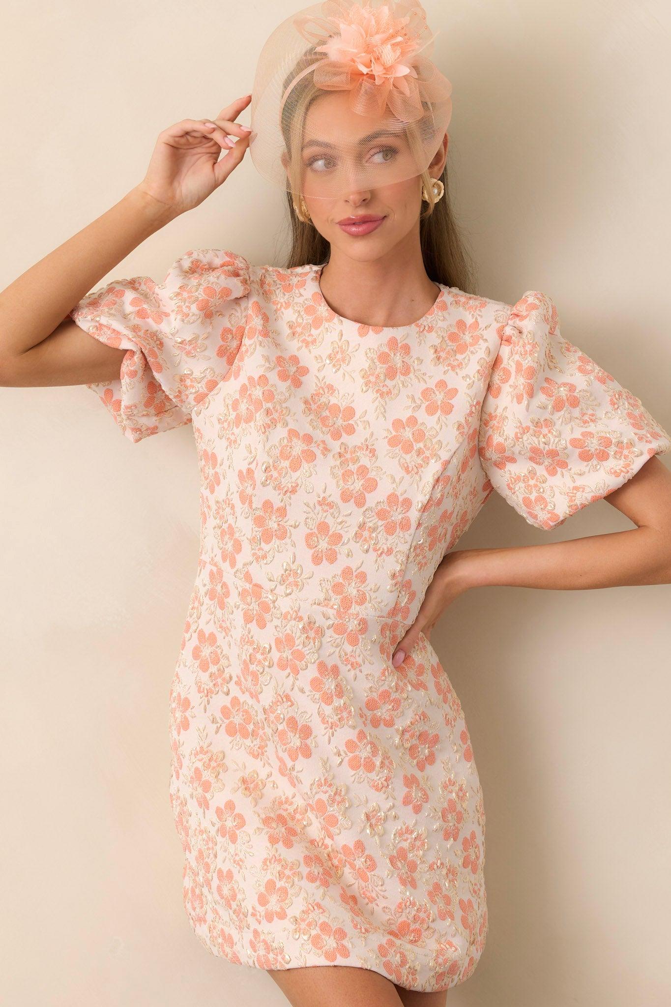Little Luxuries Apricot Jacquard Floral Mini Dress Product Image