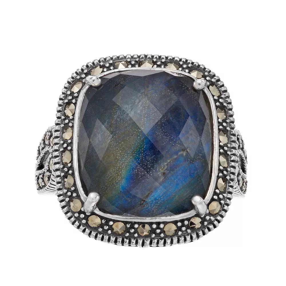 Lavish by TJM Sterling Silver Crystal Labradorite Doublet & Marcasite Ring, Women's, Size: 9 Product Image
