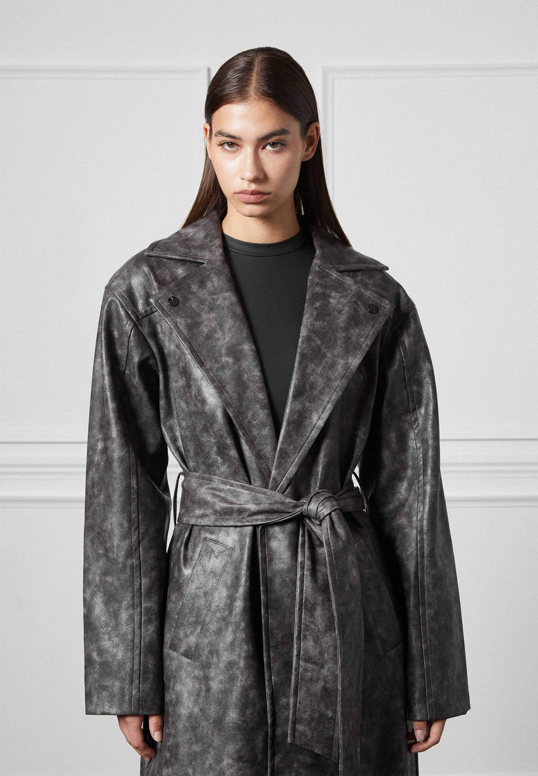 Vintage Leather Trench Coat - Grey Female Product Image