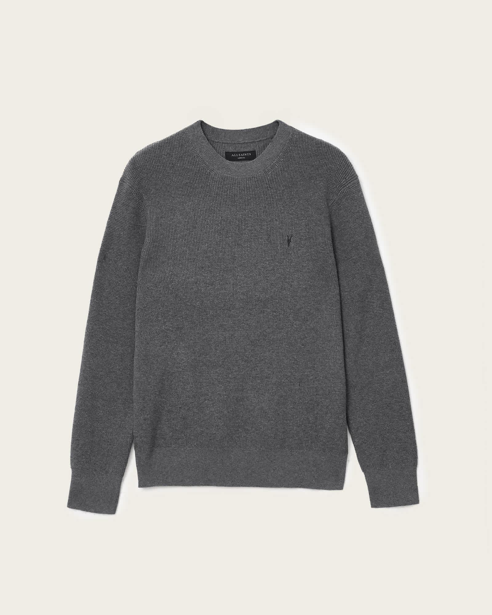 Aspen Waffle Texture Crew Neck Ramskull Sweater MONUMENT GREY | ALLSAINTS US Product Image