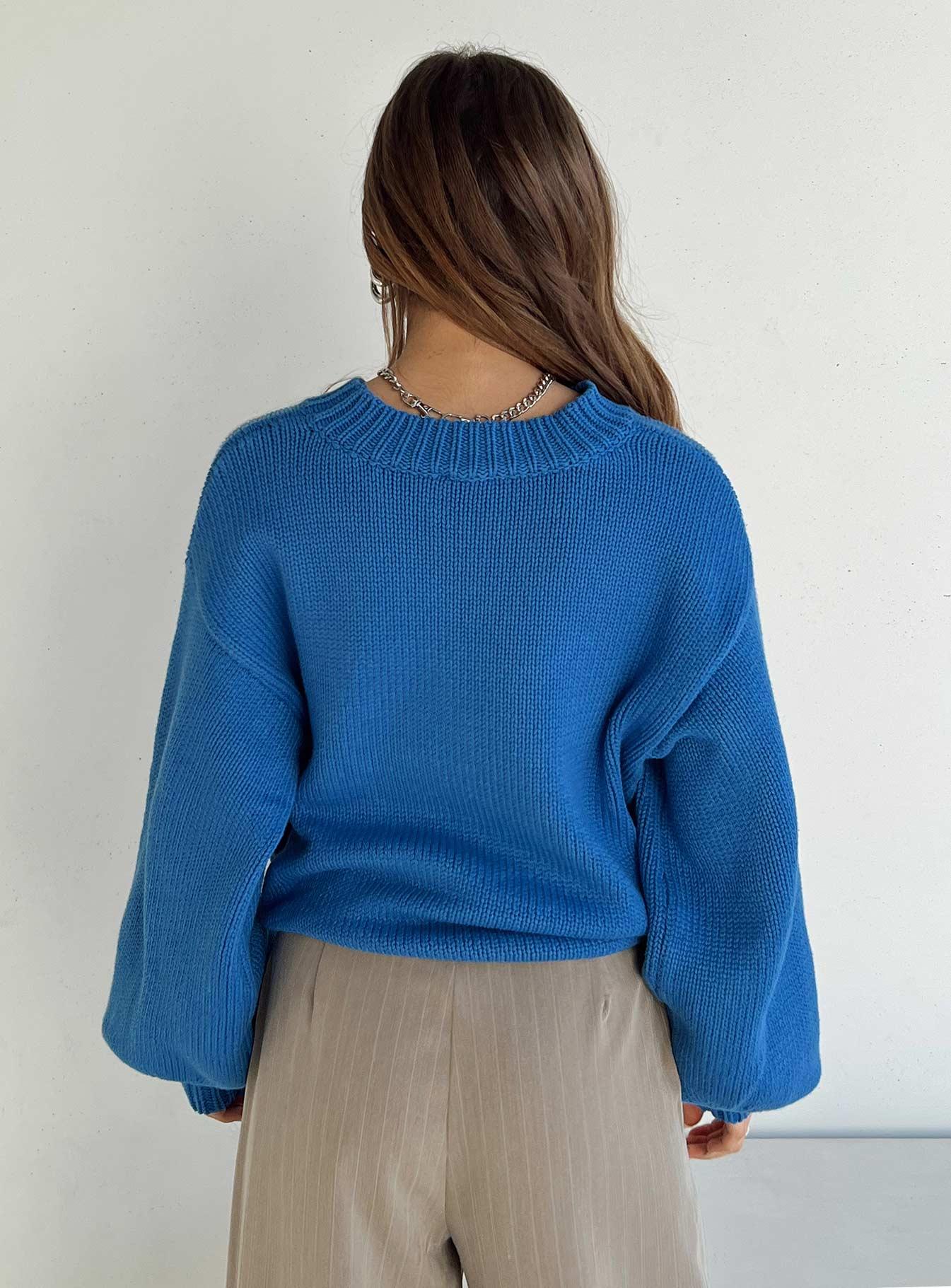 Harmony Balloon Sleeve Knit Sweater Blue Product Image