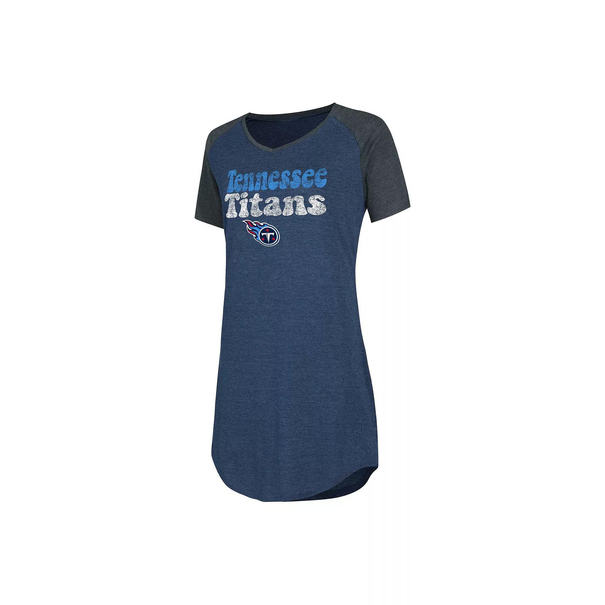Women's Concepts Sport Navy/Charcoal Tennessee Titans Raglan V-Neck Nightshirt, Size: Large, Blue Product Image