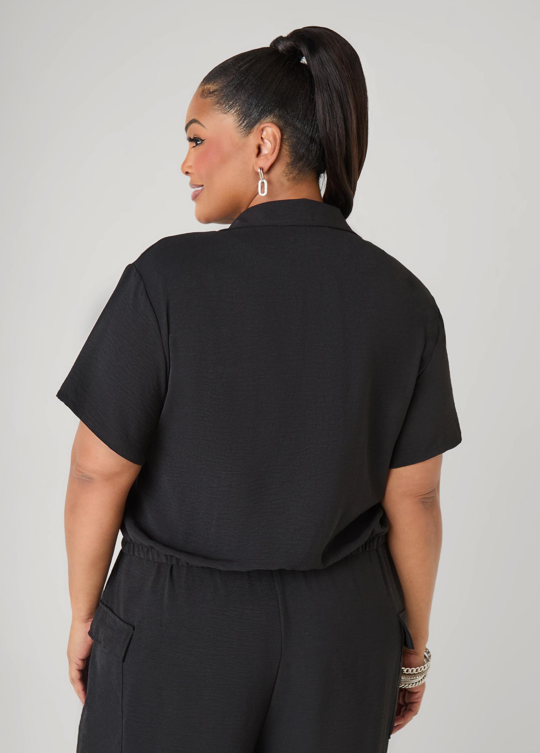 Drawstring Cropped Shirt Product Image