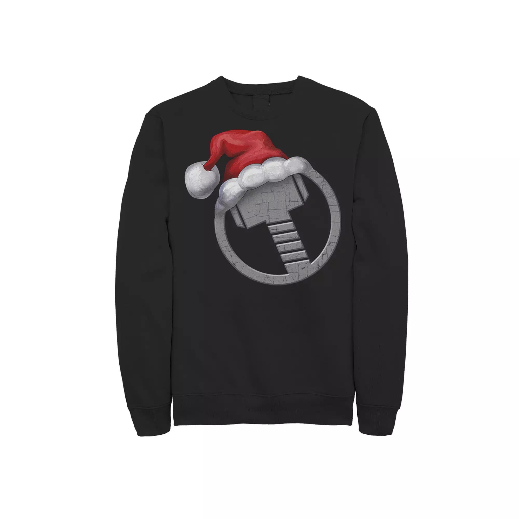 Men's Marvel Thor Hammer Icon Santa Hat Holiday Sweatshirt,  Product Image