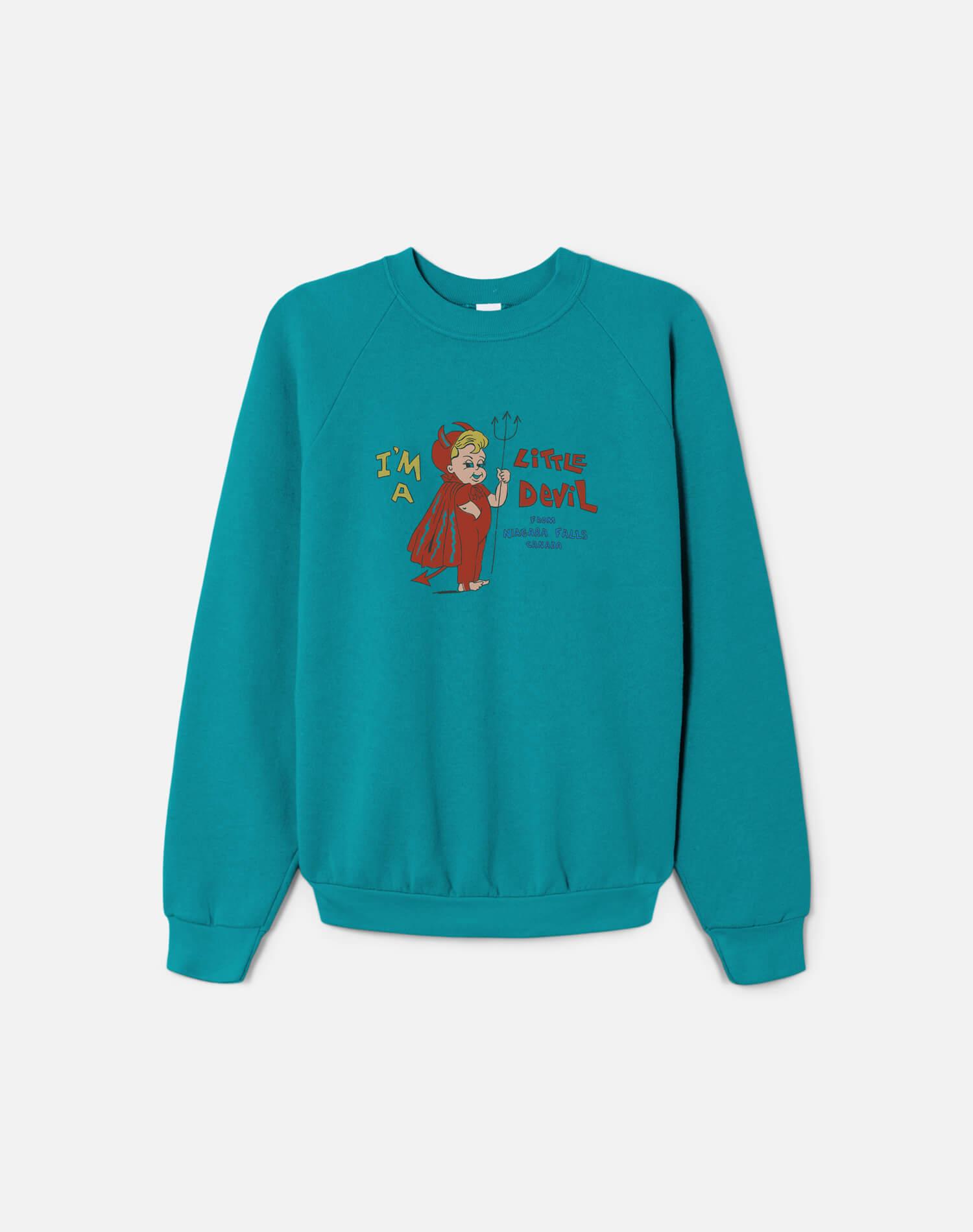 Upcycled "Little Devil" Sweatshirt in Green - 11229783 Female Product Image