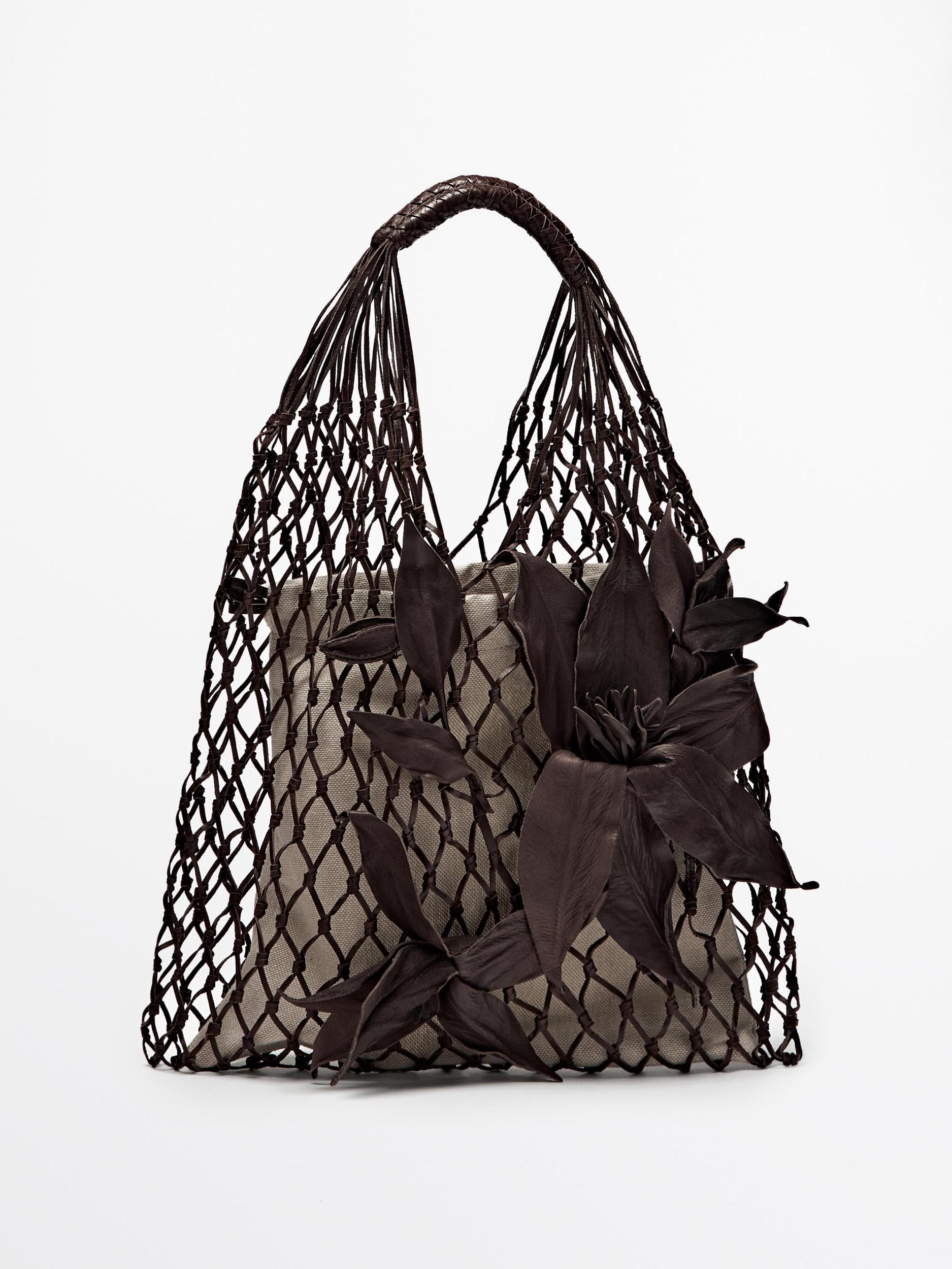Nappa leather floral mesh bag Product Image
