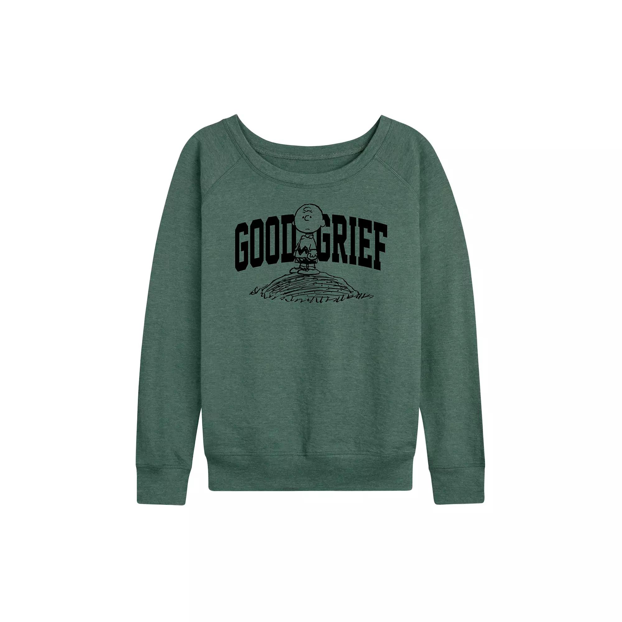 Women's Peanuts Charlie Brown Good Grief Athletic French Terry Long Sleeve Tee, Girl's,  Product Image