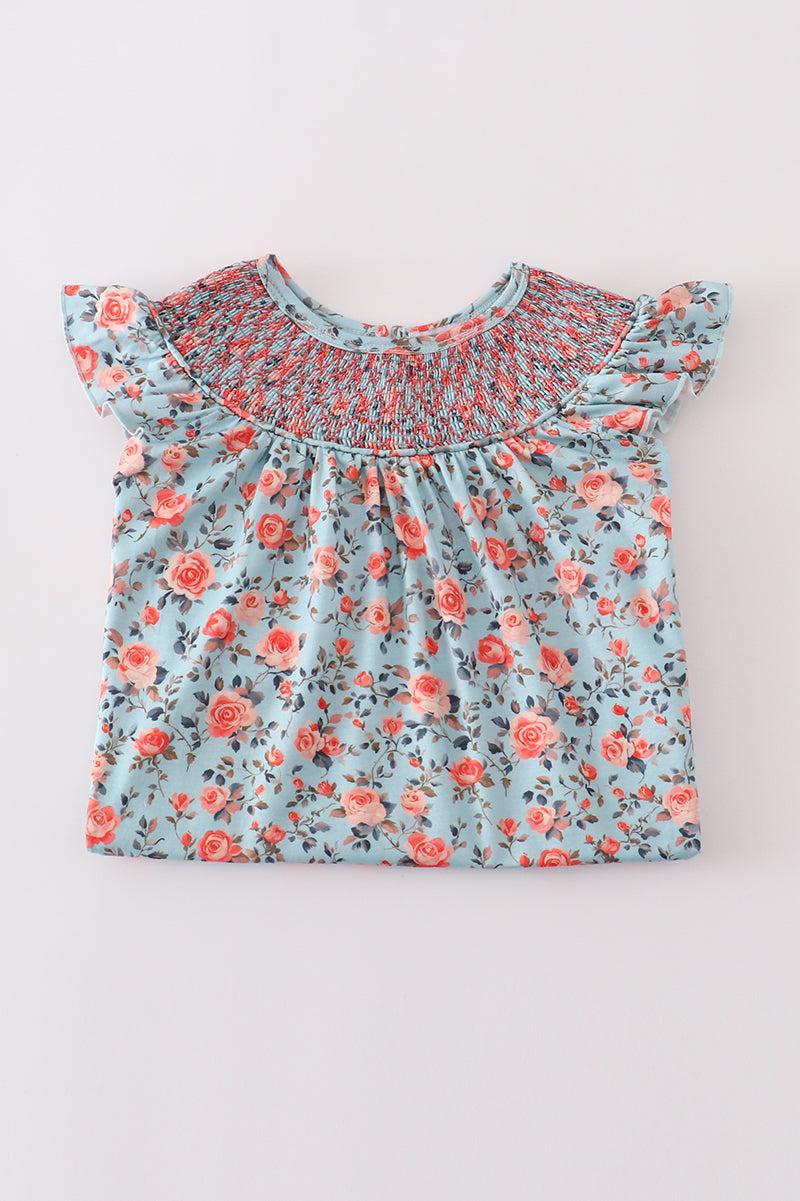 Blue floral smocked dress Product Image
