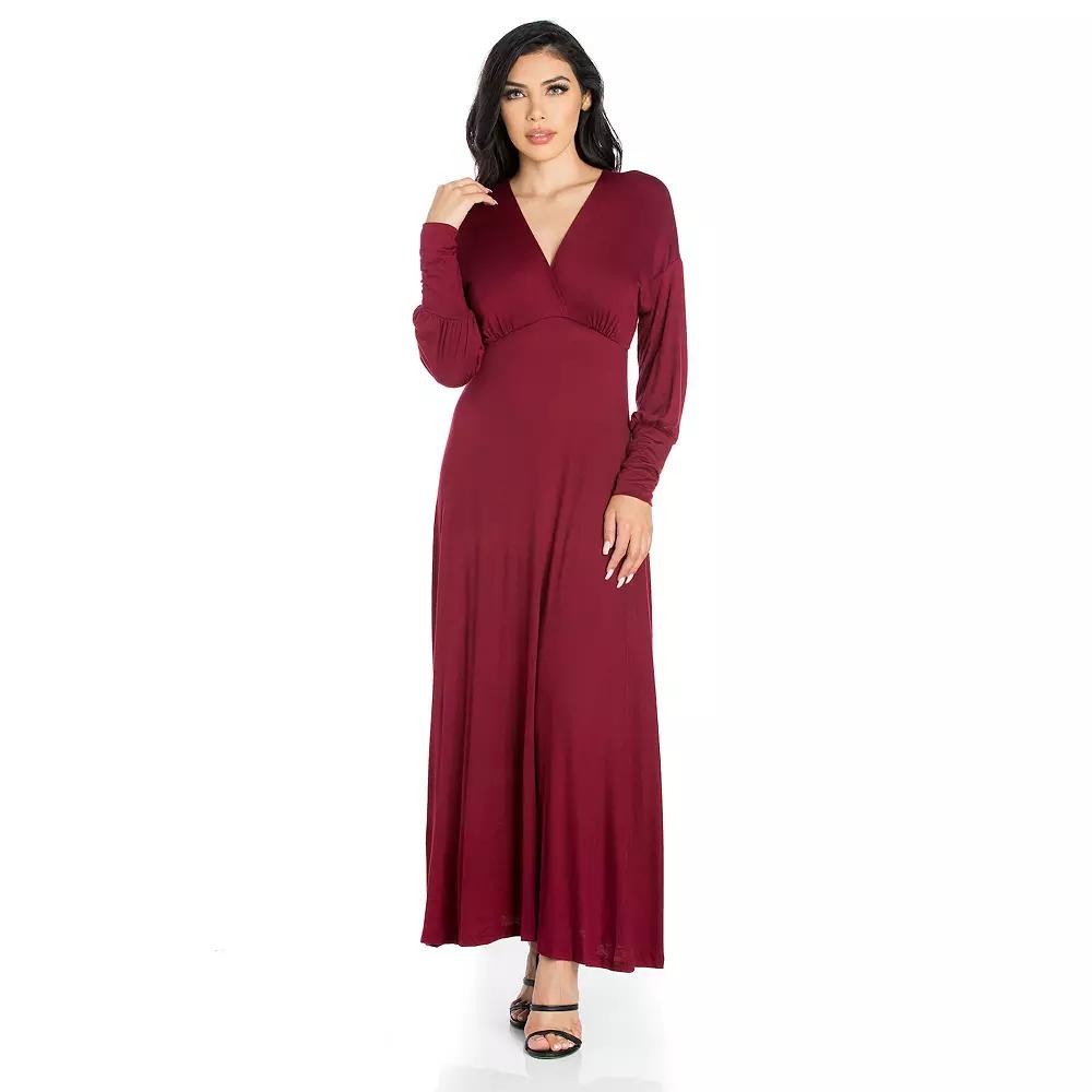 Women's 24seven Comfort Apparel V-Neck Long Sleeve Flared Maxi Dress,  Product Image