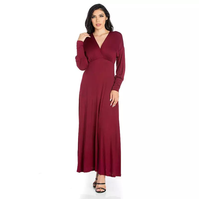 Women's 24seven Comfort Apparel V-Neck Long Sleeve Flared Maxi Dress,  Product Image