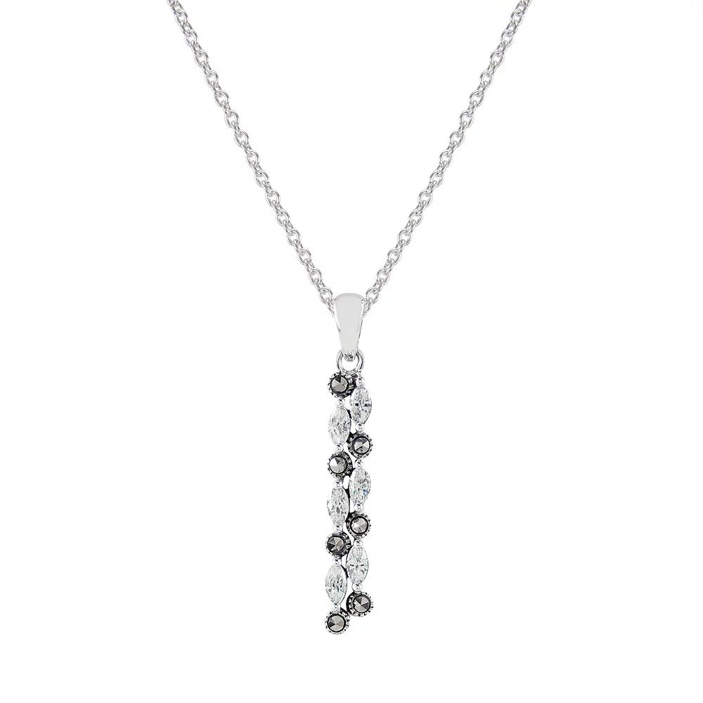 Lavish by TJM Sterling Silver Marcasite & Cubic Zirconia Long Waterfall Pendant Necklace, Women's, Size: 18" Product Image
