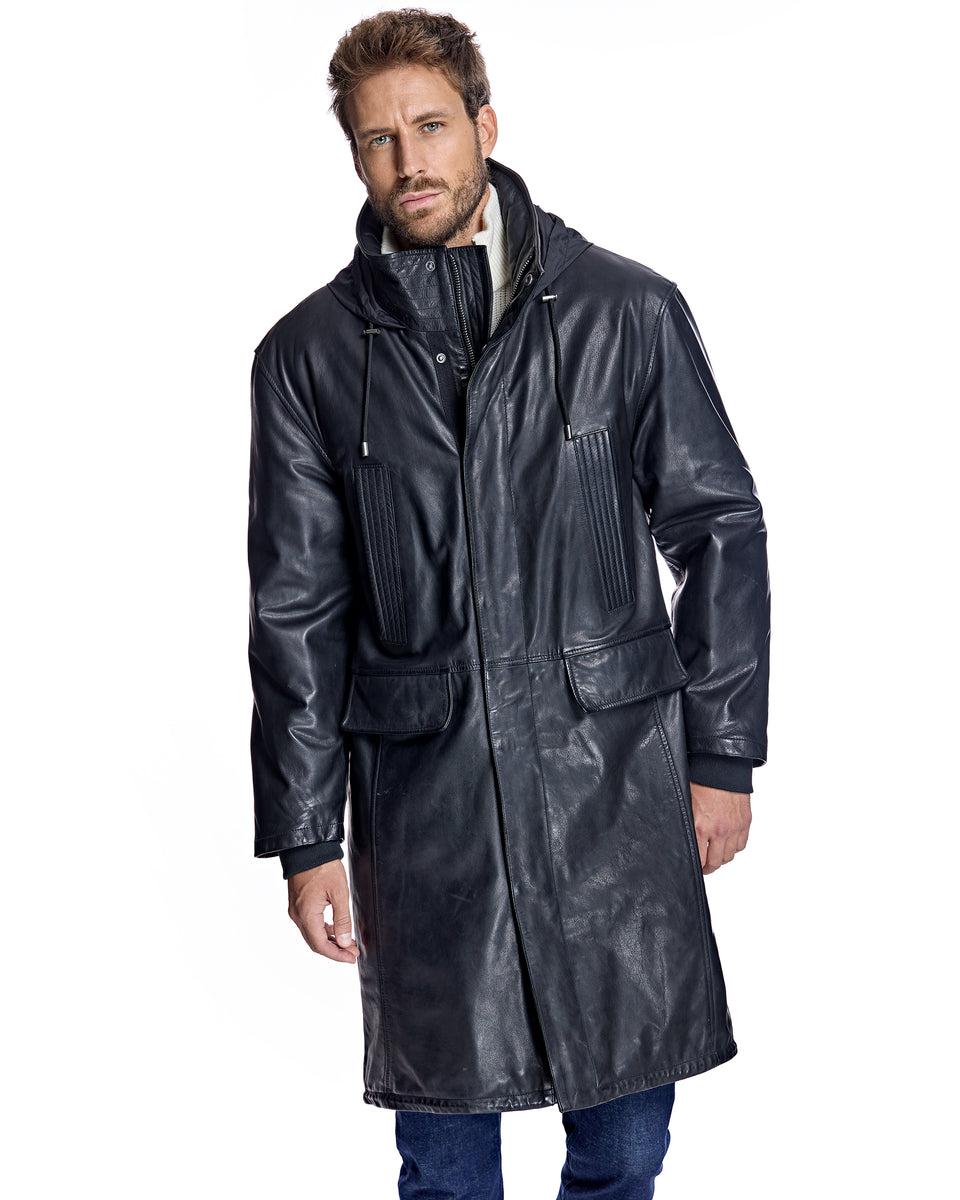 Men's Hooded Leather Coat Product Image