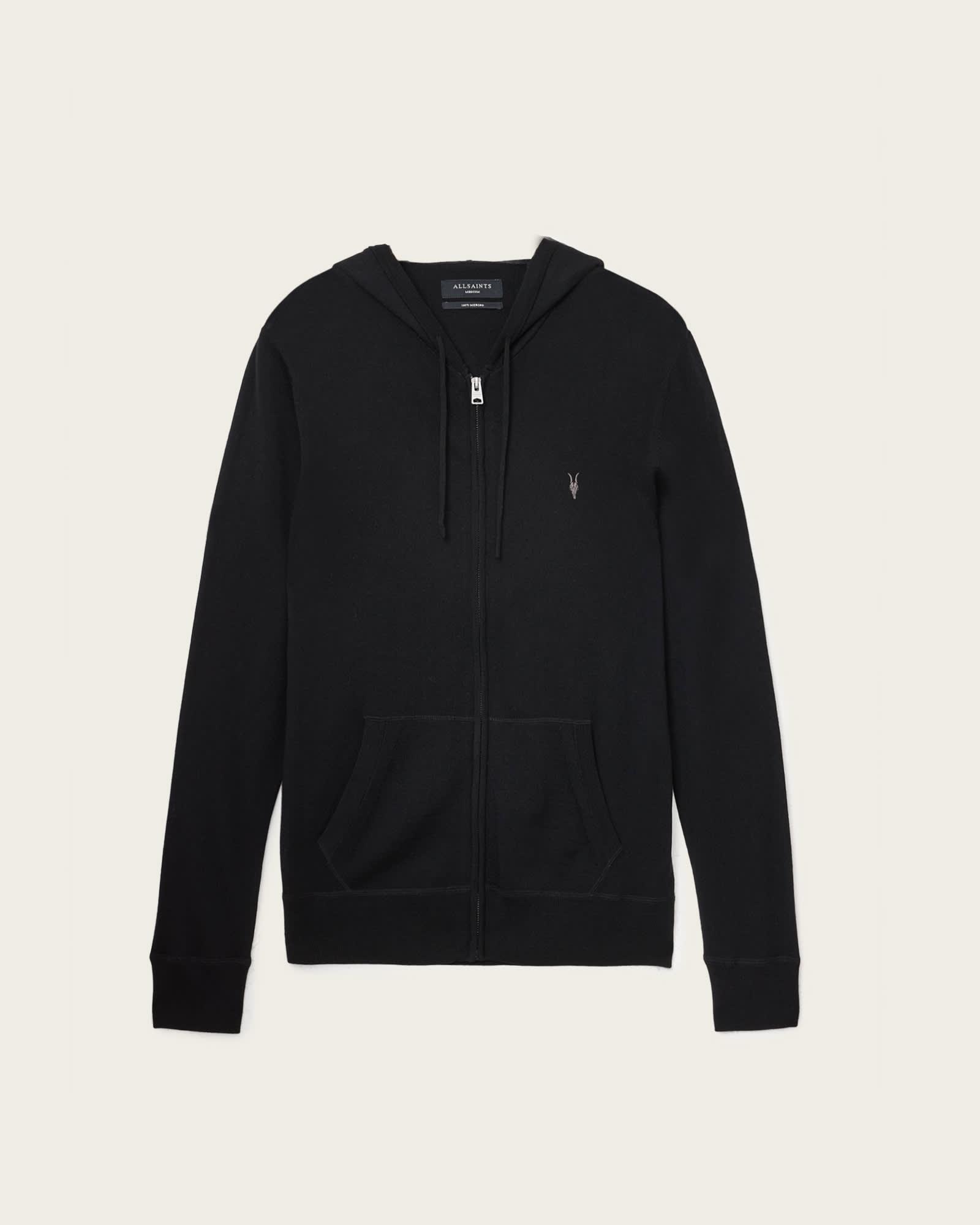 Mode Merino Zip Up Ramskull Hoodie Black | ALLSAINTS US Product Image