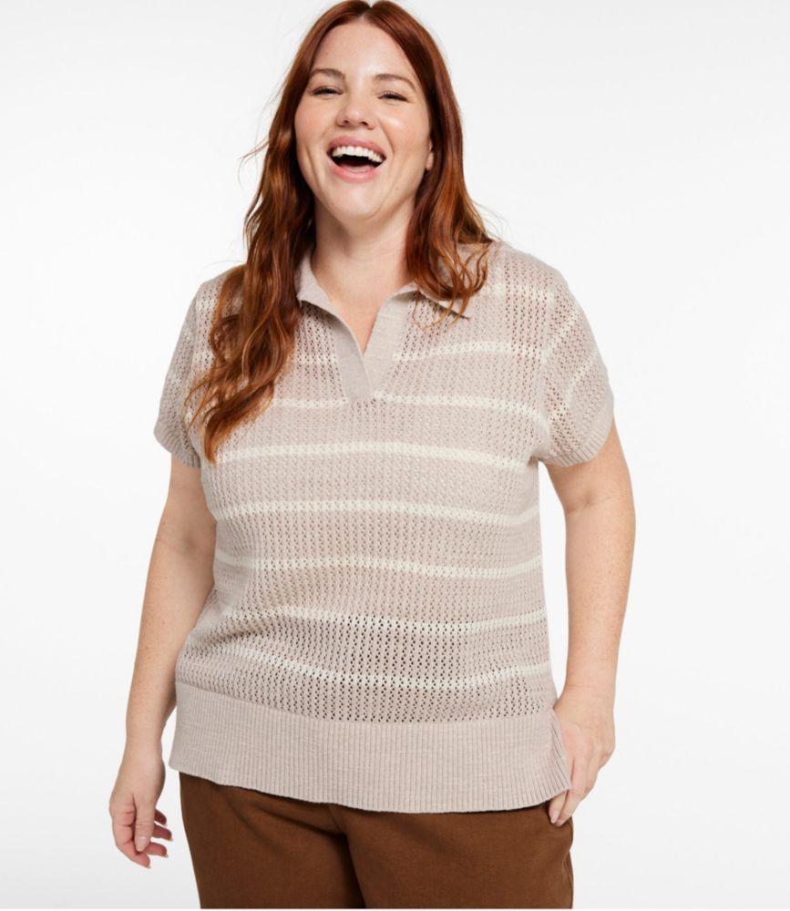 Women's Organic Cotton Slub Pointelle Sweater, Polo Product Image