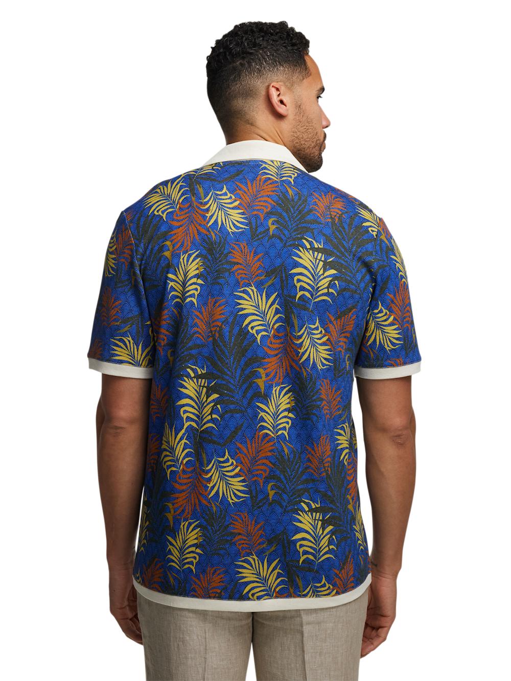 Linen Blend Button Front Camp Collar - Blue Multi Product Image