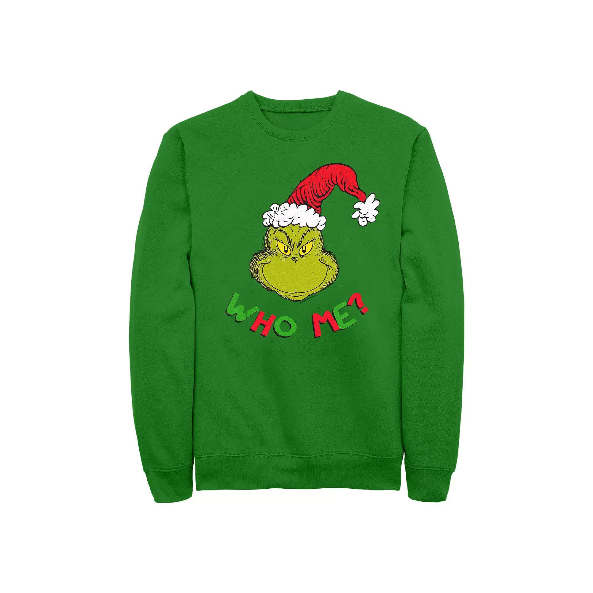 Men's Dr. Seuss Grinch Who Me Fleece Sweatshirt, Size: XL, Kelly Product Image
