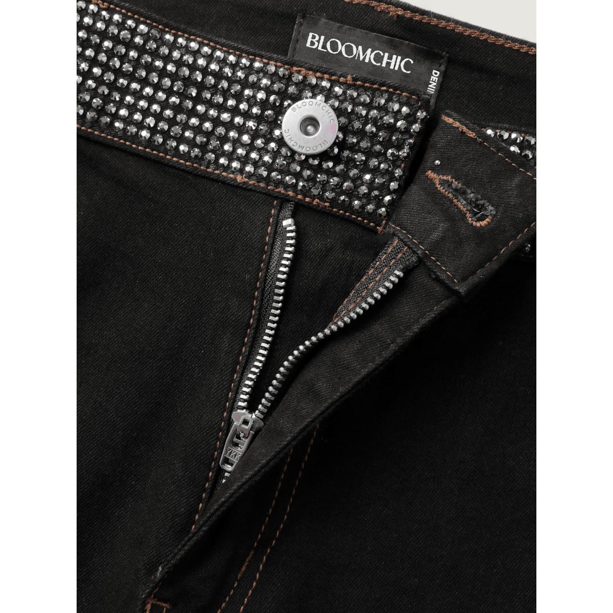 Plus Size Supersoft Rhinestone Detail Bootcut Jeans Women Denimblack Timeless Rhinestone detailing High stretch Slanted pocket Jeans BloomChic 14/1X Product Image